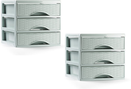 Ladeblokje/bureau organizer - 2x - 3 lades - mintgroen - L18 x B23 x H17 cm - plastic