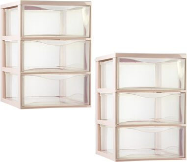 Ladeblokje/bureau organizer - 2x - 3 lades - transparant/beige - L26 x B37 x H37 cm - plastic