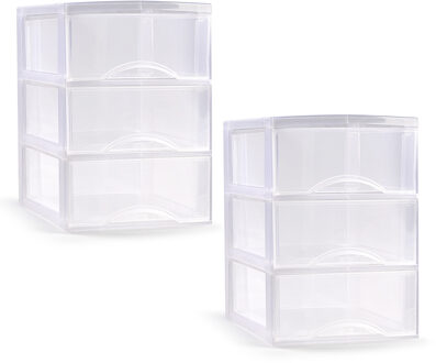 Ladeblokje/bureau organizer - 2x - 3 lades - transparant - L26 x B37 x H37 cm - plastic