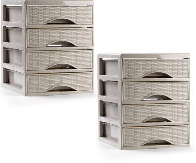Ladeblokje/bureau organizer - 2x - 4 lades - beige - L18 x B21 x H23 cm - plastic