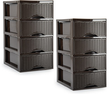 Ladeblokje/bureau organizer - 2x - 4 lades - bruin - L24 x B18 x H34 cm - plastic