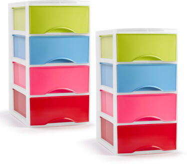 Ladeblokje/bureau organizer - 2x - 4 lades - gekleurd - L26 x B37 x H49 cm - plastic