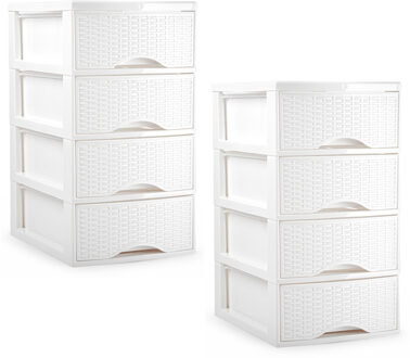 Ladeblokje/bureau organizer - 2x - 4 lades - wit - L18 x B25 x H33 cm - plastic