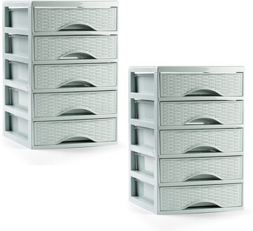 Ladeblokje/bureau organizer - 2x - 5 lades - mintgroen - L18 x B21 x H28 cm - plastic