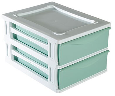 Ladeblokje/bureau organizer 2x lade - wit/mintgroen - L26 x B35 x H20 cm - kunststof