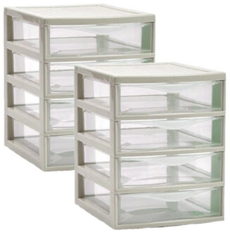Ladeblokje/bureau organizer 2x lades - beige/transparant - L18 x B21 x H23 cm - plastic