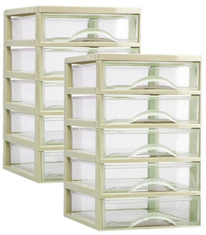 Ladeblokje/bureau organizer 2x lades - beige/transparant - L18 x B21 x H28 cm - plastic