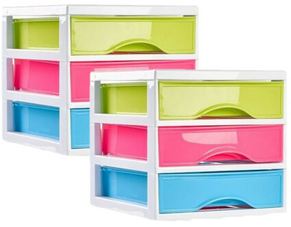 Ladeblokje/bureau organizer 2x lades - multi colour - L18 x B21 x H17 cm - plastic