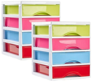 Ladeblokje/bureau organizer 2x lades - multi colour - L18 x B21 x H23 cm - plastic