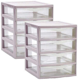 Ladeblokje/bureau organizer 2x lades - oud roze/transparant - L18 x B21 x H23 cm - plastic