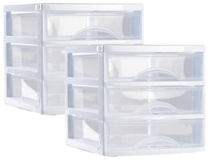 Ladeblokje/bureau organizer 2x lades - wit/transparant - L18 x B21 x H17 cm - plastic