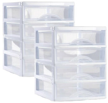 Ladeblokje/bureau organizer 2x lades - wit/transparant - L18 x B21 x H23 cm - plastic