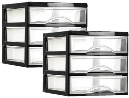 Ladeblokje/bureau organizer 2x lades - zwart/transparant - L18 x B21 x H17 cm - plastic