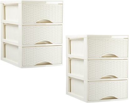 Ladeblokje/bureau organizer - 2x stuks - 3 lades - creme wit - L18 x B25 x H25 cm - plastic