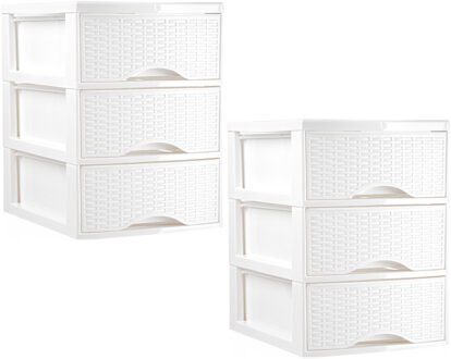 Ladeblokje/bureau organizer - 2x stuks - 3 lades - ivoor wit - L18 x B25 x H33 cm - plastic
