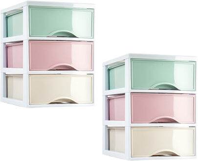 Ladeblokje/bureau organizer - 2x stuks - 3 lades - multi kleuren - L18 x B25 x H25 cm - plastic