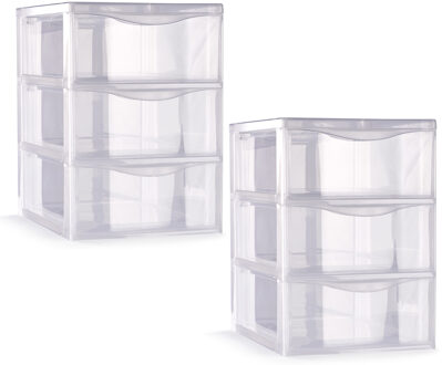 Ladeblokje/bureau organizer - 2x stuks - 3 lades - transparant - L18 x B25 x H25 cm - plastic