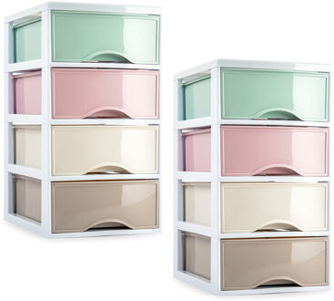 Ladeblokje/bureau organizer - 2x stuks - 4 lades - multi kleur - L18 x B25 x H33 cm - plastic
