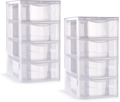 Ladeblokje/bureau organizer - 2x stuks - 4 lades - transparant - L18 x B25 x H33 cm - plastic