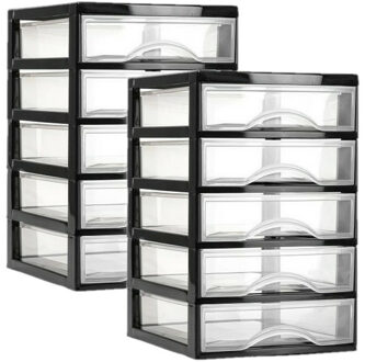 Ladeblokje - bureau organizer - 2x stuks - 5 lades - zwart/transparant - L18 x B21 x H28 cm - plasti