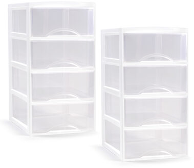 Ladeblokje/bureau organizer - 2x - transparant/wit - L26 x B37 x H49 cm - plastic