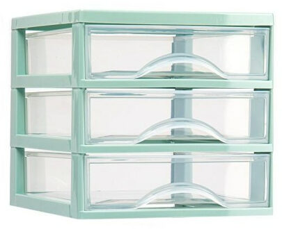 Ladeblokje/bureau organizer 3x lades - mintgroen/transparant - L18 x B21 x H17 cm - plastic