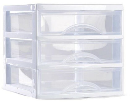 Ladeblokje/bureau organizer 3x lades - wit/transparant - L18 x B21 x H17 cm - plastic