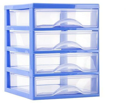 Ladeblokje/bureau organizer 4x lades - blauw/transparant - L18 x B21 x H23 cm - plastic