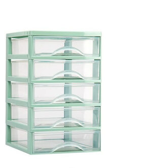 Ladeblokje/bureau organizer 5x lades - mintgroen/transparant - L18 x B21 x H28 cm - plastic
