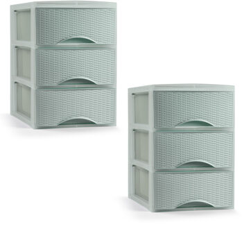 Ladeblokje/bureau organizer met 2x lades - mintgroen - L18 x B25 x H25 cm - plastic