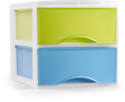 Ladeblokje/bureau organizer met 2x lades - multi - L26 x B36 x H25 cm - plastic