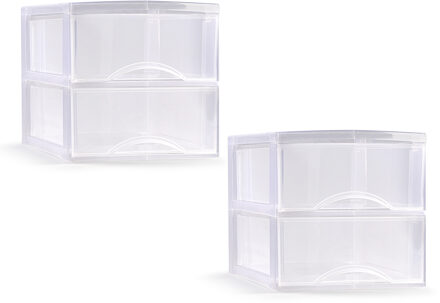 Ladeblokje/bureau organizer met 2x lades - transparant - L26 x B36 x H25 cm
