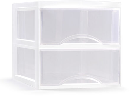 Ladeblokje/bureau organizer met 2x lades - transparant/wit - L26 x B36 x H25 cm - plastic