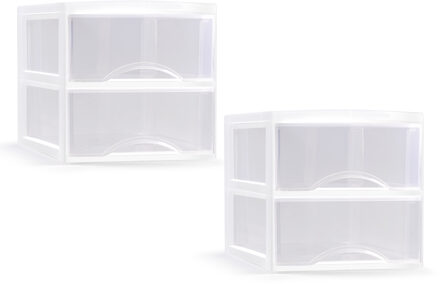 Ladeblokje/bureau organizer met 2x lades - transparant/wit - L26 x B36 x H25 cm - plastic