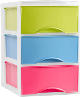 Ladeblokje/bureau organizer met 3x lades - multi kleuren - L18 x B26 x H34 cm - plastic