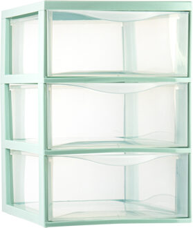 Ladeblokje/bureau organizer met 3x lades - transparant/lichtgroen - L26 x B37 x H37 cm - plastic