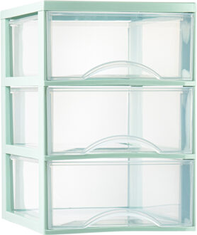 Ladeblokje/bureau organizer met 3x lades - transparant/mintgroen - L26 x B36 x H37 cm - plastic
