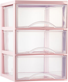 Ladeblokje/bureau organizer met 3x lades - transparant/roze - L26 x B36 x H37 cm - plastic