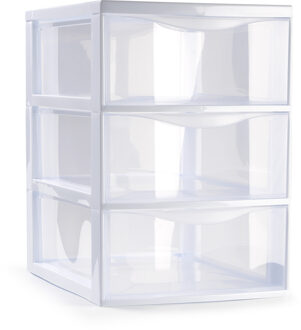 Ladeblokje/bureau organizer met 3x lades - transparant/wit - L18 x B25 x H25 cm - plastic