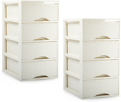 Ladeblokje/bureau organizer met 4 lades - 2x - creme wit - L24 x W18 x H34 cm - plastic