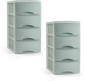 Ladeblokje/bureau organizer met 4 lades - 2x - mintgroen - H34 x B18 x D25 cm - plastic