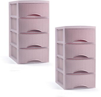 Ladeblokje/bureau organizer met 4 lades - 2x - roze - H34 x B18 x D25 cm - plastic