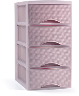 Ladeblokje/bureau organizer met 4 lades - roze - H34 x B18 x D25 cm - plastic