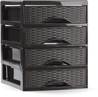 Ladeblokje/bureau organizer met 4x lades - donkerbruin - L18 x B21 x H23 cm - plastic