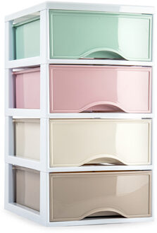 Ladeblokje/bureau organizer met 4x lades - multi kleur - L18 x B25 x H33 cm - plastic