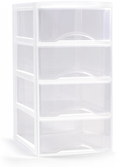 Ladeblokje/bureau organizer met 4x lades - transparant/wit - L26 x B36 x H49 cm - plastic