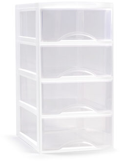 Ladeblokje/bureau organizer met 4x lades - transparant/wit - L26 x B37 x H49 cm - plastic