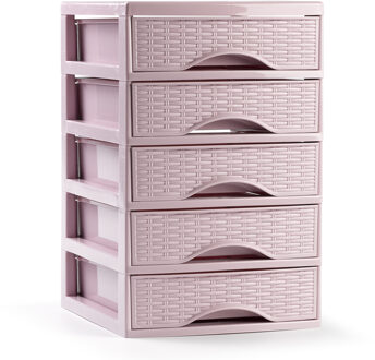 Ladeblokje/bureau organizer met 5x lades - roze - L18 x B21 x H28 cm - plastic