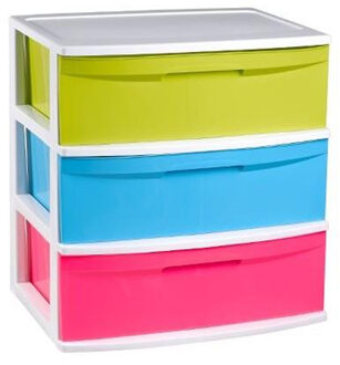 Ladeblokje/spullen storage organizer 3x lades - multi kleuren/transparant - L56 x B40 x H61 cm - pla