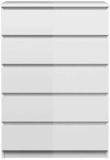 Ladekast Naia 5 Lades - Hoogglans - 111,3x76,8x50 Cm - Spaanplaat - Wit - 76.8x111.3x50 Cm